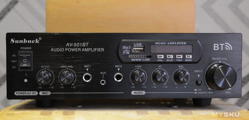 Усилитель мощности звука SUNBUCK AV-501BT. Музыкальный центр для гаража и вечеринок на природе.